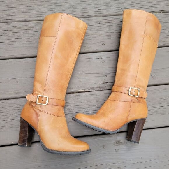 Vintage 70s Western Boho Camel Tan Leather Knee High Tall Equestrian Boots 6.5 - Picture 2 of 9
